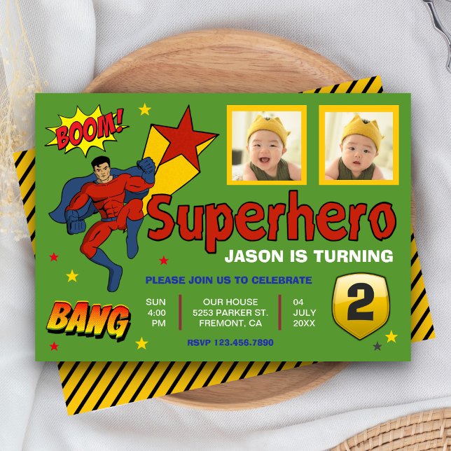 Convite de Aniversário com Foto de Crianças Super- (Criador carregado)