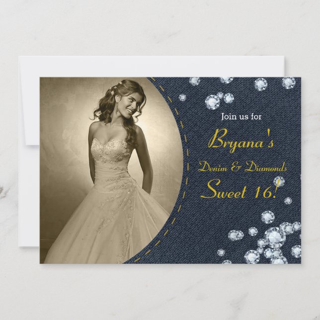 Convite de Aniversário com Foto de Denim Escuro e  (Frente)
