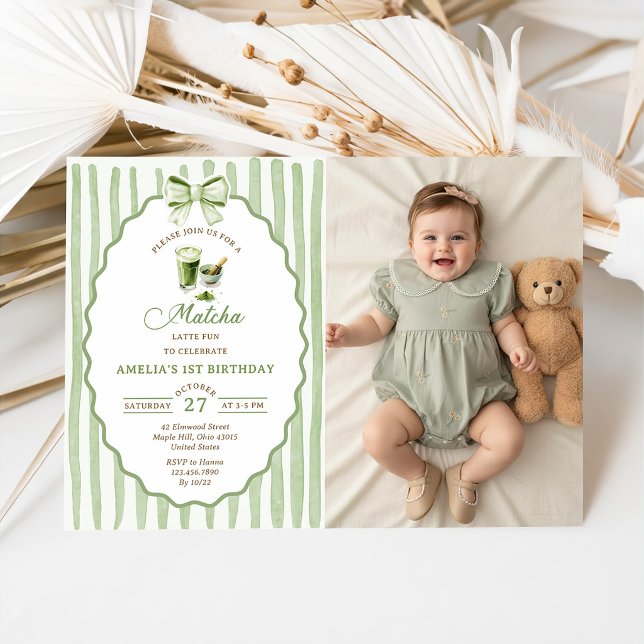 Convite de Aniversário com Foto de Matcha e Laço V (Criador carregado)