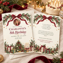 Convite de Aniversário com Foto de Natal com Laço