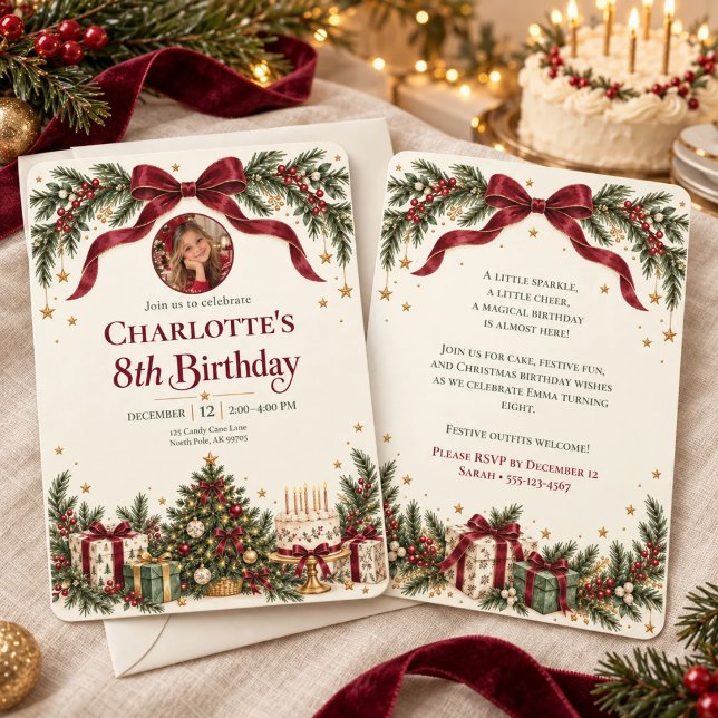 Convite de Aniversário com Foto de Natal com Laço  (Criador carregado)