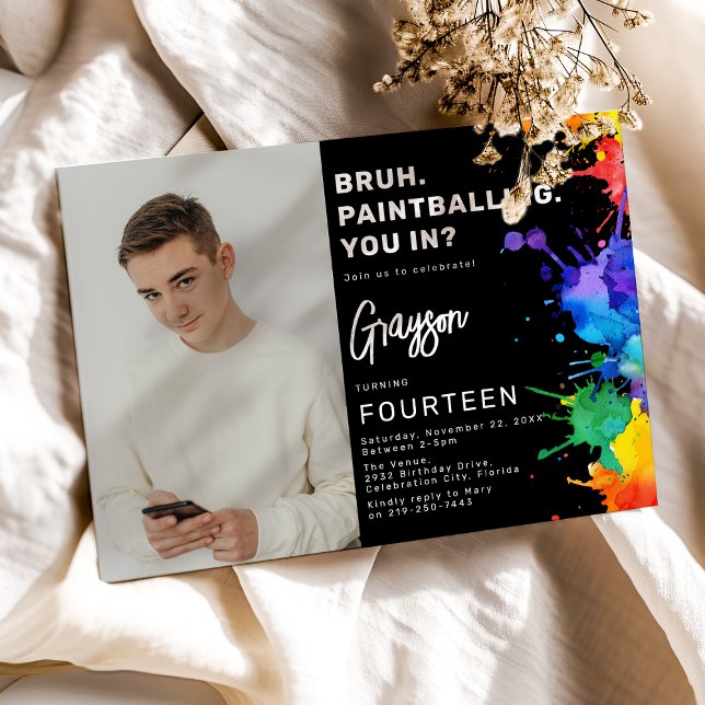 Convite de Aniversário com Foto de Paintball (Criador carregado)