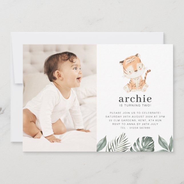 Convite de Aniversário com Foto de Tigre (Frente)