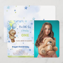 Convite de Aniversário com Foto de Urso de Pelúcia