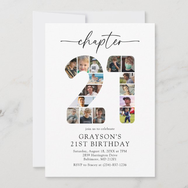 Convite de aniversário com foto do Capítulo 21 mod (Frente)