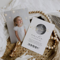 Convite de Aniversário com Foto e Fases da Lua em
