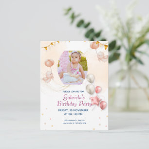 Convite de Aniversário com Foto Elegante para K