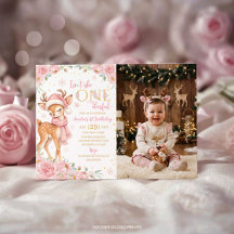 Convite de aniversário com foto floral rosa encant