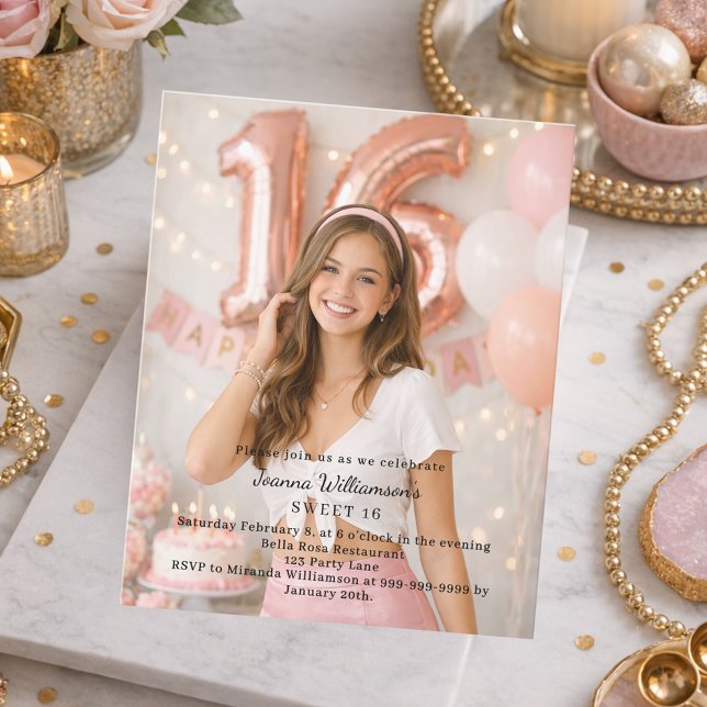 Convite de aniversário com foto para Sweet 16 (Criador carregado)
