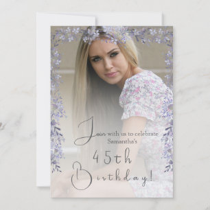 Convite de Aniversário com Foto Vintage Lavanda