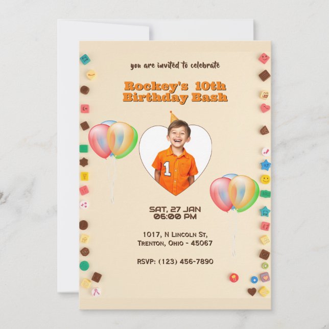Convite de Aniversário com Fundo de Pérola Colorid (Frente)