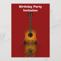 Convite de aniversário com guitarra acústica