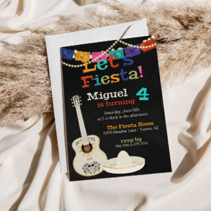 Convite de Aniversário com Guitarra Let's Fiesta