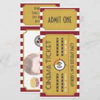 Convite de aniversário com ingresso de cinema para