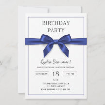 Convite de Aniversário com Laço Azul Marinho Elega