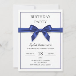 Convite de Aniversário com Laço Azul Marinho Elega