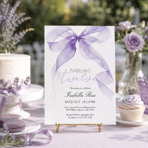 Convite de Aniversário com Laço de Aquarela Roxa