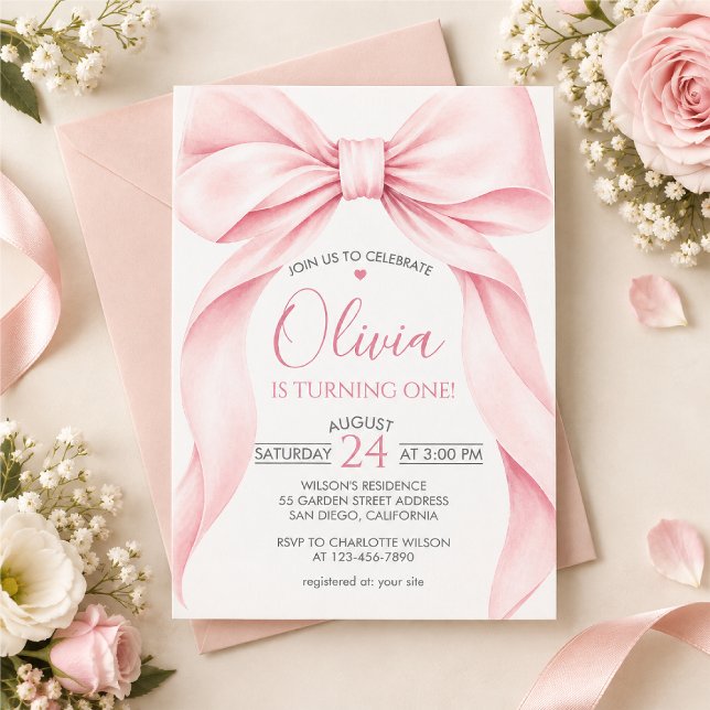 Convite de aniversário com laço rosa (Criador carregado)
