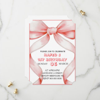 Convite de Aniversário com Laço Rosa, Convite de A