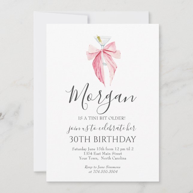 Convite de Aniversário com Laço ROSA Um Pouquinho  (Frente)