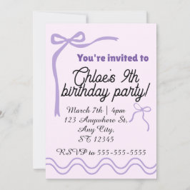 Convite de aniversário com laço roxo editável