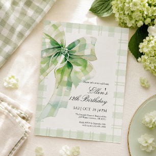 Convite de Aniversário com Laço Verde Sage