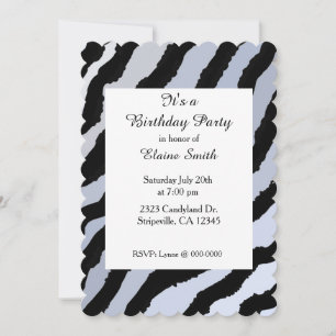 Convite de Aniversário com Listras de Zebra Preto