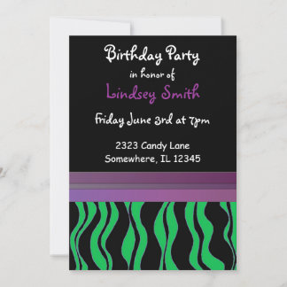 Convite de Aniversário com Listras de Zebra Verdes