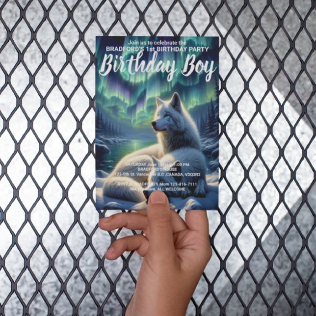Convite de Aniversário com Lobos Brancos Majestoso (Criador carregado)