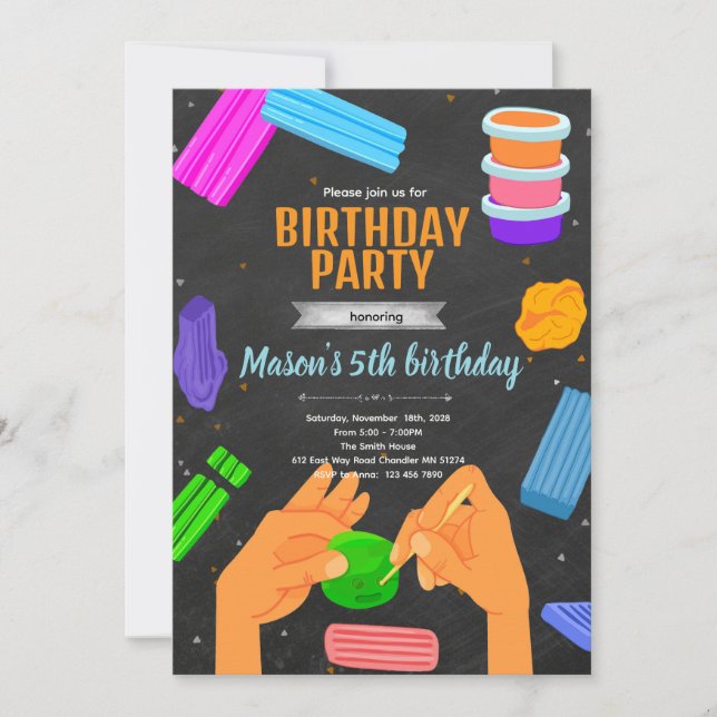 Convite de aniversário com massa de modelar (Frente)