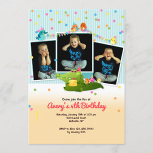 Convite de Aniversário com Moldura de Animal e Trê