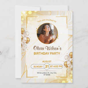 Convite de Aniversário com Moldura Dourada