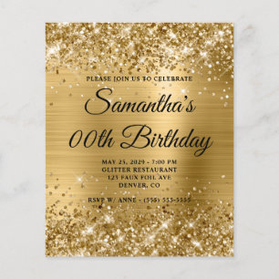 Convite de Aniversário com Monograma Dourado Brilh