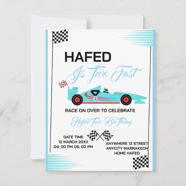 Convite de aniversário com o tema TWO FAST editáve (Frente)
