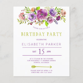 Convite de aniversário com orçamento floral rústic