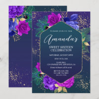 Convite de Aniversário com Penas de Pavão e Floral