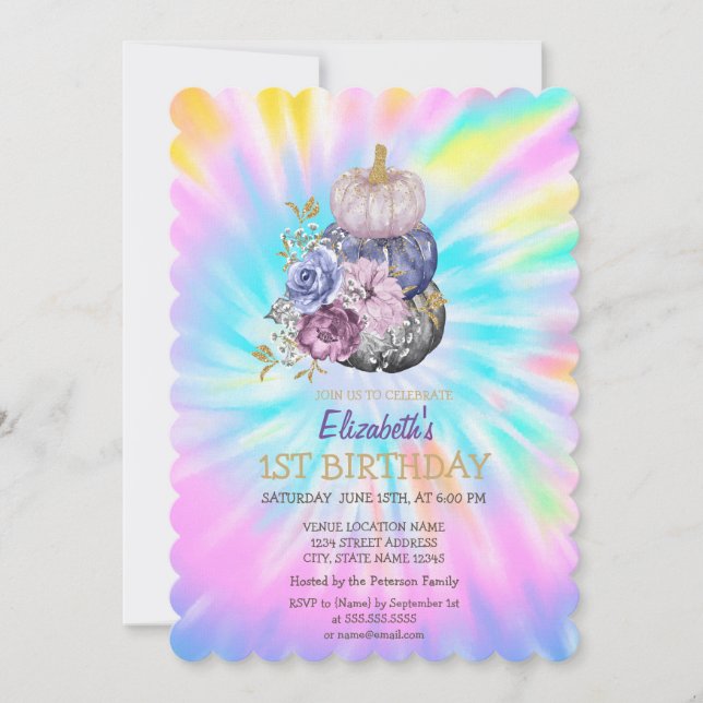 Convite de Aniversário com Pintura de Abóboras Tie (Frente)