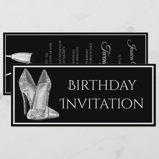 Convite de Aniversário com Sapatos Brilhantes e Ch (Frente/Verso)