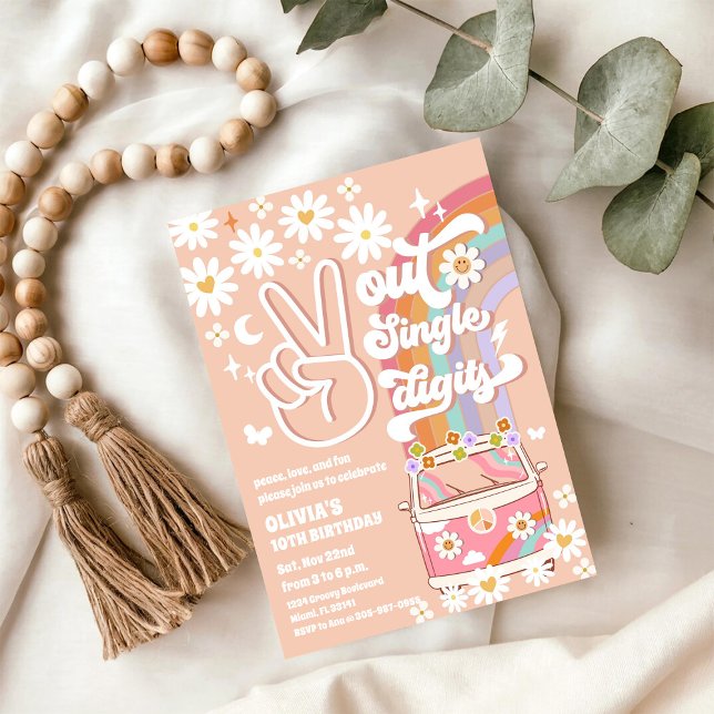 Convite de Aniversário com Símbolo da Paz Retrô (Criador carregado)