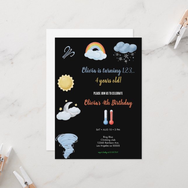 CONVITE DE ANIVERSÁRIO COM TEMA CLIMA EM Aquarela (Frente/Verso In Situ)