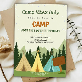 Convite de aniversário com tema de acampamento