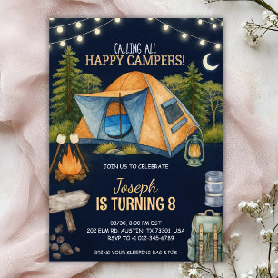 Convite de aniversário com tema de acampamento