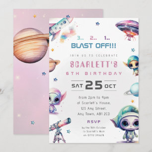Convite de Aniversário com Tema de Alien Espacial