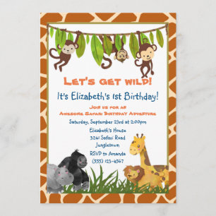 Convite de Aniversário com Tema de Animais da Selv