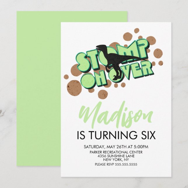 Convite de Aniversário com Tema de Dinossauro Retr (Frente/Verso)