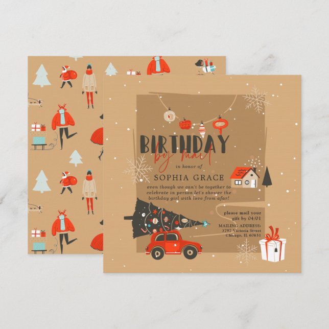 Convite de Aniversário com Tema de Natal por E-mai (Frente/Verso)