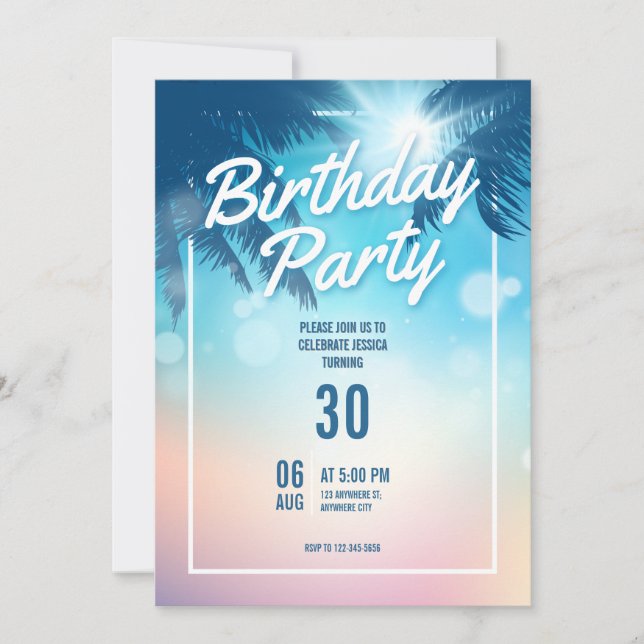 Convite de Aniversário com Tema de Praia (Frente)