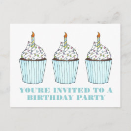 Convite de Aniversário com Vela de Cupcake Azul