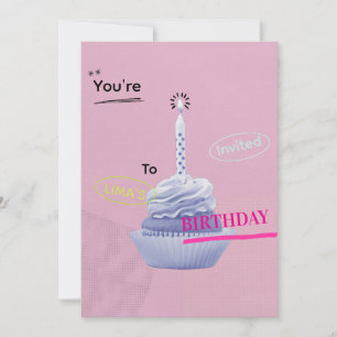 Convite de Aniversário com Vela em cima de Cupcake