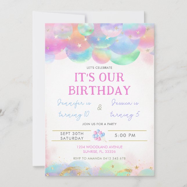 Convite de Aniversário Conjunto com Balões Colorid (Frente)